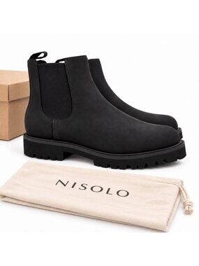 Black Leather Lug Sole Chelsea Boots Womens 7.5 Nisolo Go-To 2.0
